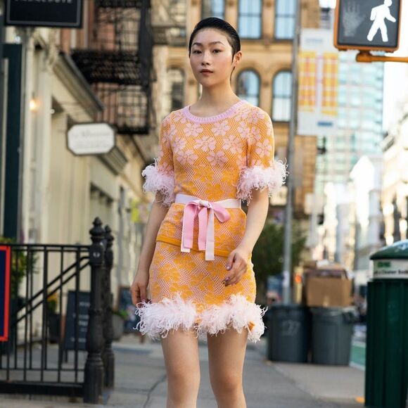 Andreeva Mini Knit Feather Trim Floral Skirt Yellow Size 6 - Picture 12 of 12